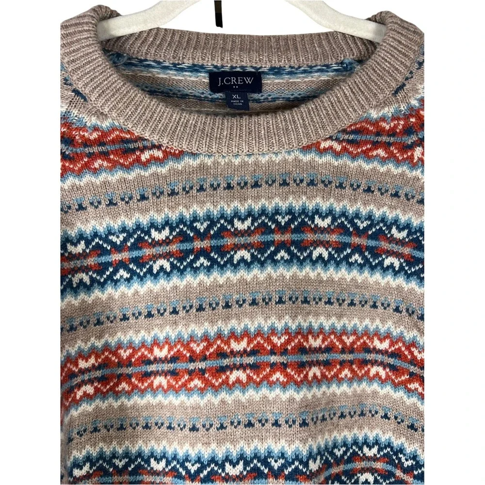 J.Crew Men's Nordic‎ Fair Isle Lambswool Crewneck Sweater XL Very Good/Excellent